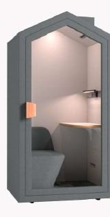 [Pas de famille] - [Pas de sous famille] - KALM - CABINE ACOUSTIQUE SOLO DIM EXT 2100X900X1100CM sur roulettes éclairage LED avec capteur - tablette : L760P380H30mm coloris Gris cendré
