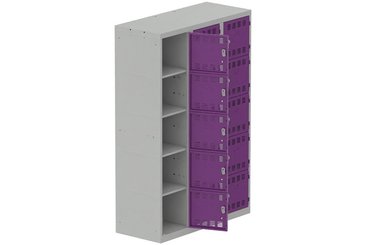 [Pas de famille] - [Pas de sous famille] - Vestiaire multicases 3 colonnes L,40cm 5 cases (fermeture cadenas) H,180xL,120xP,50cm coffre gris clair/portes prune