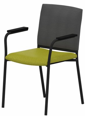 VISITEURS ET FONCTIONNELS - 4 Pieds - ZEN mesh visiteur - Chaise 4 pieds avec accotoirs laqué noir (A).Assise tissu et dossier résille Step Vert (L08)