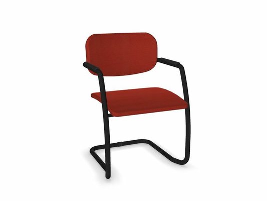 VISITEURS ET FONCTIONNELS - Luge - DIVA fauteuil dos tissu. piétement luge laqué noir assise et dossier vinyle RNN coloris rouge