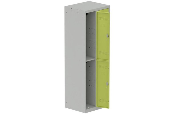 [Pas de famille] - [Pas de sous famille] - Vestiaire multicases 2 colonnes L,30cm 2 cases (fermeture cadenas) H,180xL,60xP,50cm coffre gris clair/portes anis