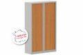 Armoire à rideaux grande profondeur H198xL120xP60cm 4 tablettes coffre aluminium/rideaux merisier