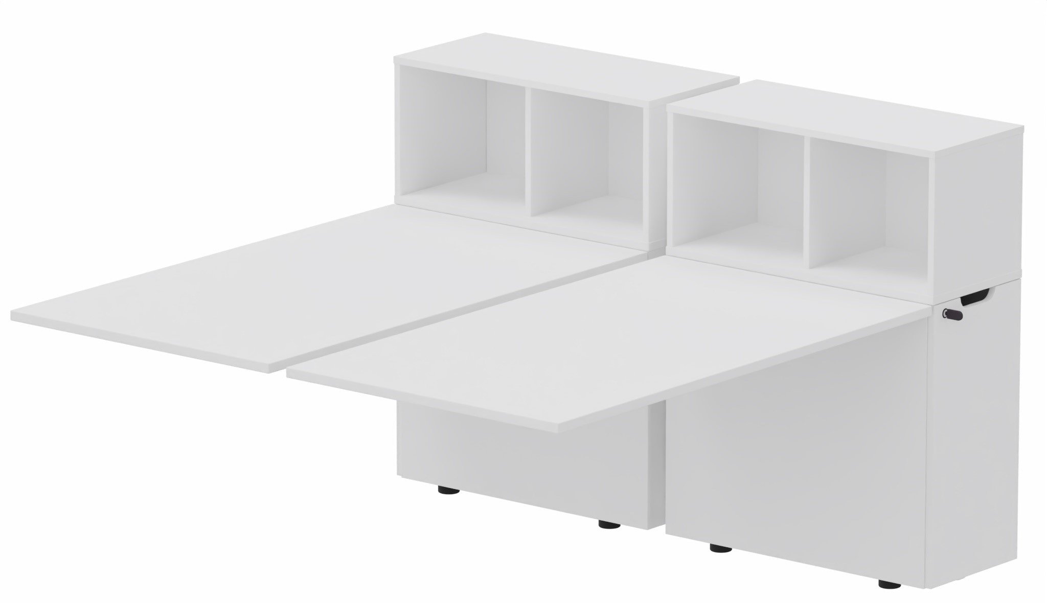 K8 Bench suivant avec niche sur rangement personnel 196x80cm encombrement 196x165cm, plateau blanc, structure blanc