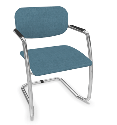 VISITEURS ET FONCTIONNELS - Luge - DIVA fauteuil dos tissu. piétement luge chromé. assise et dossier tissu BERTA coloris bleu clair