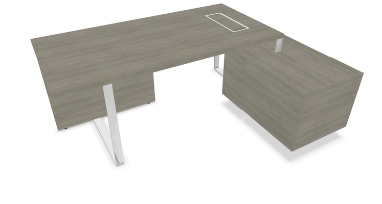 Gamme P1 - Tables de bureau - P1 Ensemble de bureau 204x150cm. crédence retour à droite. top access. avec voile de fond