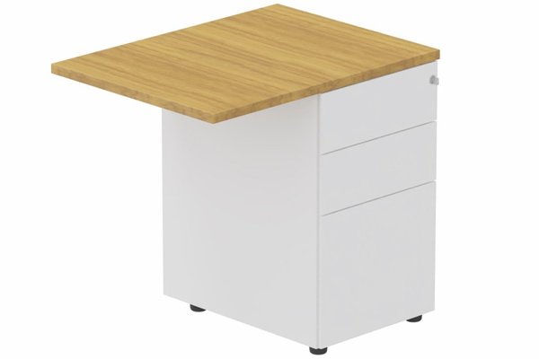 Gamme K1 - Extensions - Plans droits - K1 Retour direct 60x80cm sur caisson porteur métal 3 tiroirs noyer/blanc
