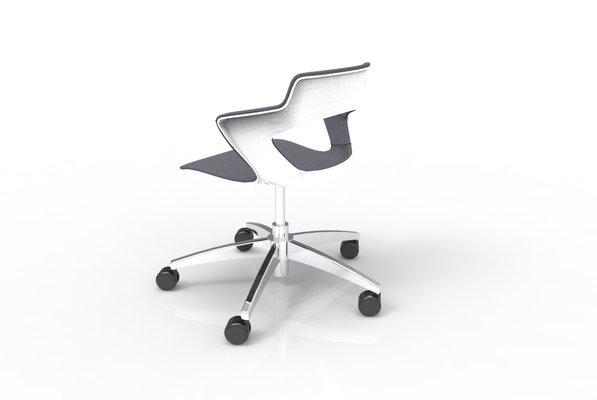 VISITEURS ET FONCTIONNELS - Sur roulettes - SWEETY Chaise réglable en hauteur,  5 branches sur roulettes en aluminium poli , coque polypropylène coloris blanc, placets assise et dossier tissu BONDAI coloris gris moyen