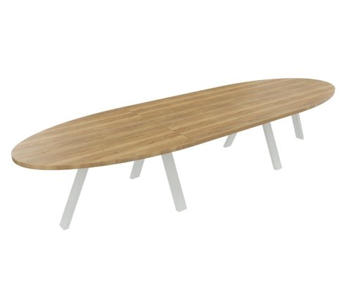 [Pas de famille] - [Pas de sous famille] - TABLE OBLONGUE 3 PLATEAUX 400X120CM SUR STRUCTURE X3 MEETING. Plateau Chêne naturel et pietement Blanc.