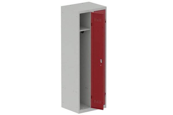 [Pas de famille] - [Pas de sous famille] - Vestiaire industrie propre 2 portes (serrure 2 clés) H180xL60xP50cm coffre gris clair/ porte(s) rouge