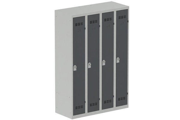 VESTIAIRES MONOBLOC CONFORT - Industrie propre - Vestiaire industrie propre 4 portes (fermeture cadenas) H180xL120xP50cm coffre gris clair/ porte(s) Anthracite