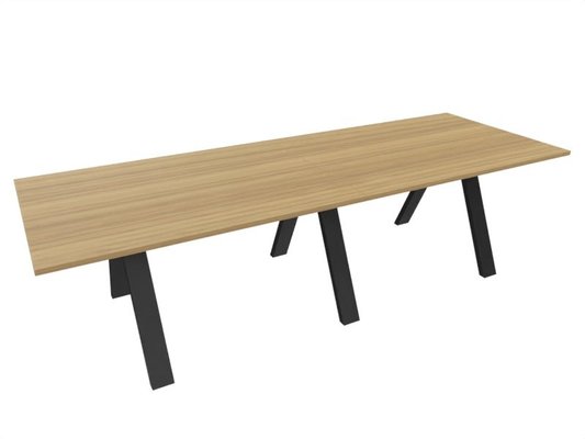 [Pas de famille] - [Pas de sous famille] - TABLE RECTANGULAIRE 2 PLATEAUX 280X120CM SUR STRUCTURE X3 MEETING. Plateau Noyer et pietement Noir.