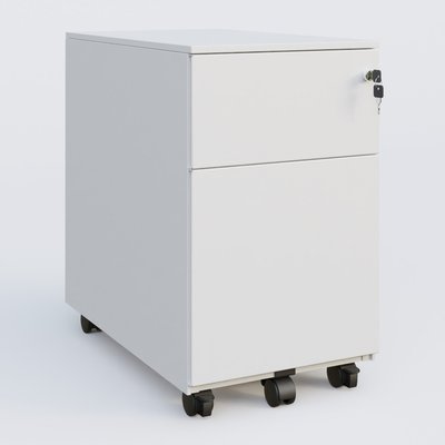 [Pas de famille] - [Pas de sous famille] - Caisson métal slim sur roulettes 2 tiroirs H57xL32xP54cm/ blanc