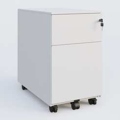 [Pas de famille] - [Pas de sous famille] - Caisson métal slim sur roulettes 2 tiroirs H57xL32xP54cm/ blanc