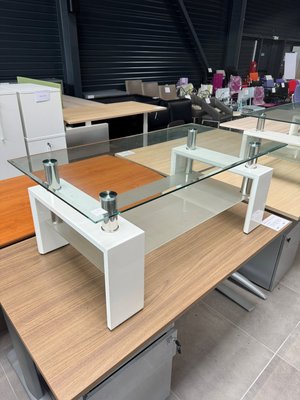 DESTOCKAGE - Bureau - Table basse en verre pietement blanc 110 x 60 cm