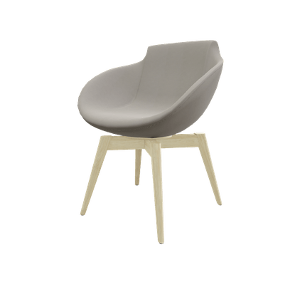 FAUTEUILS/POUFS - 4 pieds bois - Coco - Fauteuil 4 pieds bois naturel (W1). Tissu Int Vinyle Gris Clair DNL (D21) - Tissu Ext Vinyle Gris Clair DNL (D21)