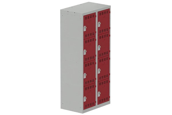 [Pas de famille] - [Pas de sous famille] - Vestiaire multicases 2 colonnes L,40cm 4 cases (fermeture cadenas) H,180xL,80xP,50cm coffre gris clair/portes rouge