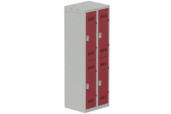 [Pas de famille] - [Pas de sous famille] - Vestiaire multicases 2 colonnes L,30cm 2 cases (fermeture cadenas) H,180xL,60xP,50cm coffre gris clair/portes rouge