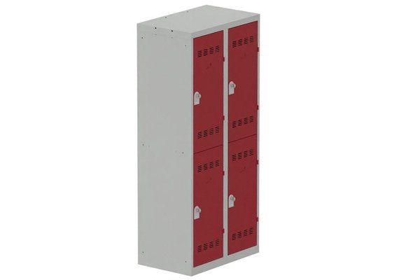 [Pas de famille] - [Pas de sous famille] - Vestiaire multicases 2 colonnes L,40cm 2 cases (fermeture cadenas) H,180xL,80xP,50cm coffre gris clair/portes rouge