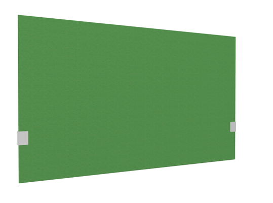 PANNEAUX ECRANS POUR BUREAU DROIT SOLO - Pour bureaux largeur 120 cm - SECRET Panneau-écran acoustique H74cm pour poste solo L.120cm. 2 faces tissu SYNERGY coloris vert. pinces de fixation réglables en hauteur coloris aluminium