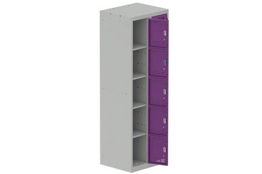[Pas de famille] - [Pas de sous famille] - Vestiaire multicases 2 colonnes L,30cm 5 cases (fermeture cadenas) H,180xL,60xP,50cm coffre gris clair/portes prune
