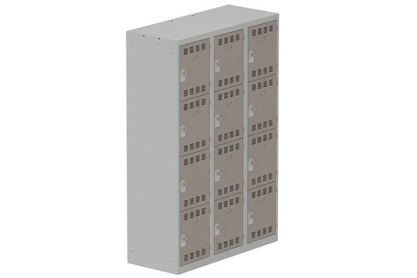[Pas de famille] - [Pas de sous famille] - Vestiaire multicases 3 colonnes L,40cm 4 cases (fermeture cadenas) H,180xL,120xP,50cm coffre gris clair/portes basalte