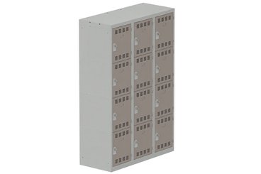 [Pas de famille] - [Pas de sous famille] - Vestiaire multicases 3 colonnes L,40cm 4 cases (fermeture cadenas) H,180xL,120xP,50cm coffre gris clair/portes basalte
