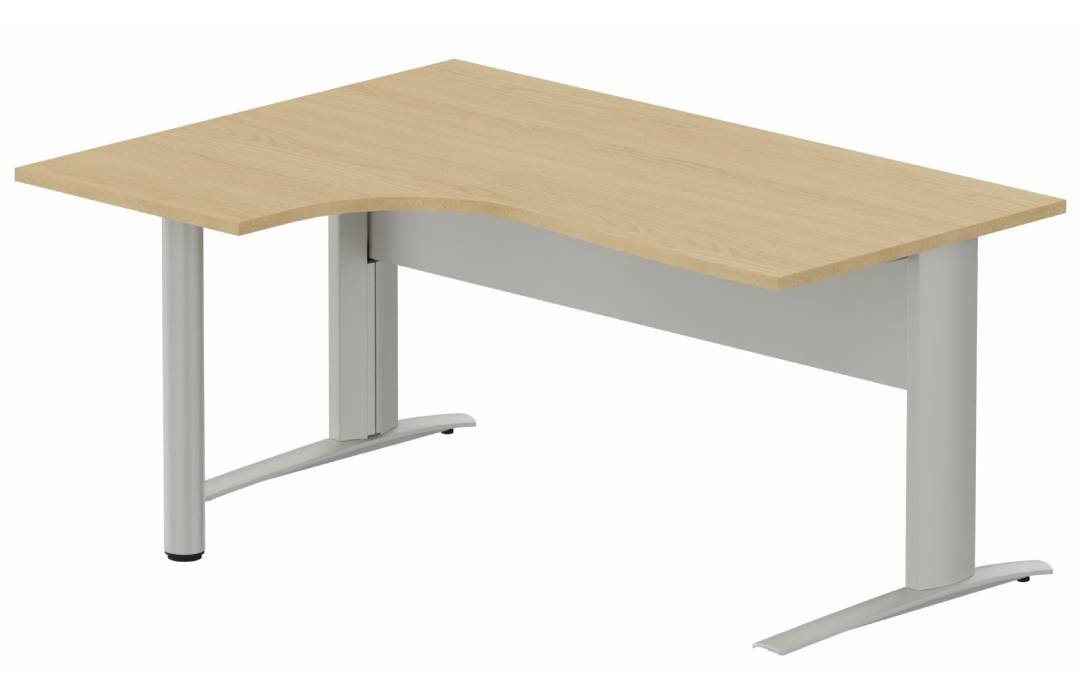 K1 Voile de fond Métal - Plan compact 90° asymétrique 180x120x80/60cm sur pied de soutien - retour à gauche -Finitions : PLATEAUX: CHENE (CE) / PIETEMENTS: ALUMINIUM (AL)