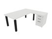 X4 Ensemble de bureau 180x90cm + retour 60x100cm sur caisson porteur bois 3 tiroirs blanc / noir - sur délai