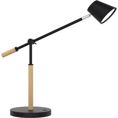 LUMINAIRES - Lampes - WOODY1 Lampe de bureau LED avec interrupteur sur socle 3 niveaux d'intensité lumineuse, port USB 5V, noir/hêtre