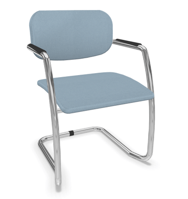 VISITEURS ET FONCTIONNELS - Luge - DIVA fauteuil dos tissu. piétement luge chromé. assise et dossier tissu STEP coloris bleu clair