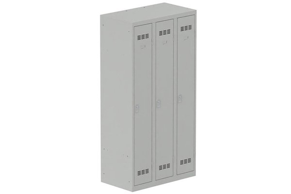 [Pas de famille] - [Pas de sous famille] - Vestiaire industrie propre 3 portes (serrure 2 clés) H180xL90xP50cm coffre gris clair/ porte(s) gris clair