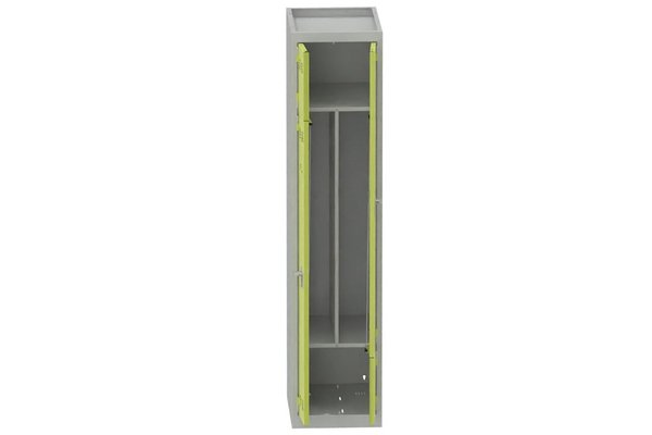 [Pas de famille] - [Pas de sous famille] - Vestiaire gain de place 1 colonne (fermeture cadenas) H,180xL,40xP,50cm coffre gris clair/portes anis