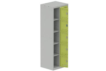 [Pas de famille] - [Pas de sous famille] - Vestiaire multicases 2 colonnes L,30cm 5 cases (fermeture cadenas) H,180xL,60xP,50cm coffre gris clair/portes anis