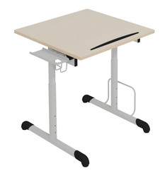 SCOLAIRE - Apprendre - Table à dessin ARTIS HR plat. ép.24 mm strat. chant bois pièt. époxy - 70x70 cm - H59-87 cm