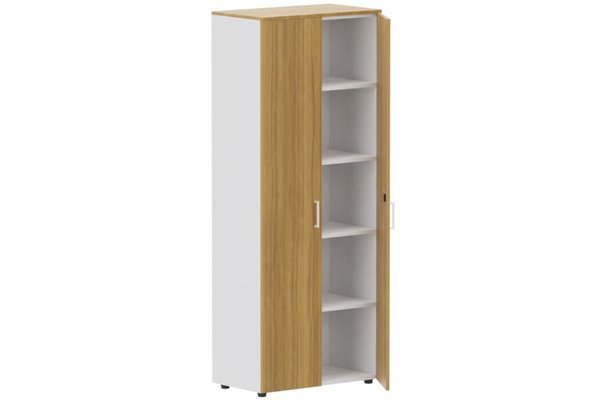 ARMOIRES PORTES BATTANTES - Mélaminés - Armoire mélamine H196xL100cm portes bois, Finitions= Top de finition : noyer / Corps d'armoire et tablettes : blanc/ façade :noyer