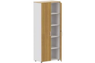 ARMOIRES PORTES BATTANTES - Mélaminés - Armoire mélamine H196xL100cm portes bois, Finitions= Top de finition : noyer / Corps d'armoire et tablettes : blanc/ façade :noyer