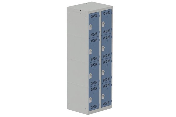 [Pas de famille] - [Pas de sous famille] - Vestiaire multicases 2 colonnes L,30cm 4 cases (fermeture cadenas) H,180xL,60xP,50cm coffre gris clair/portes bleu