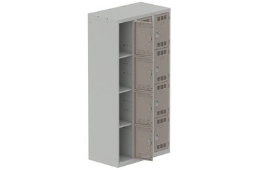 [Pas de famille] - [Pas de sous famille] - Vestiaire multicases 3 colonnes L,30cm 4 cases (fermeture cadenas) H,180xL,90xP,50cm coffre gris clair/portes basalte