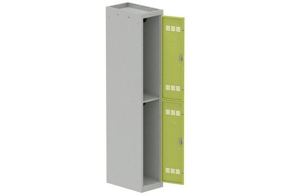 [Pas de famille] - [Pas de sous famille] - Vestiaire multicases 1 colonne L,30cm 2 cases (fermeture cadenas) H,180xL,30xP,50cm coffre gris clair/portes anis
