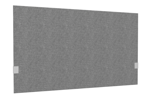PANNEAUX ECRANS POUR BUREAU DROIT SOLO - Pour bureaux largeur 120 cm - SECRET Panneau-écran acoustique H74cm pour poste solo L.120cm. 2 faces tissu STEP coloris gris clair chiné. pinces de fixation réglables en hauteur coloris aluminium