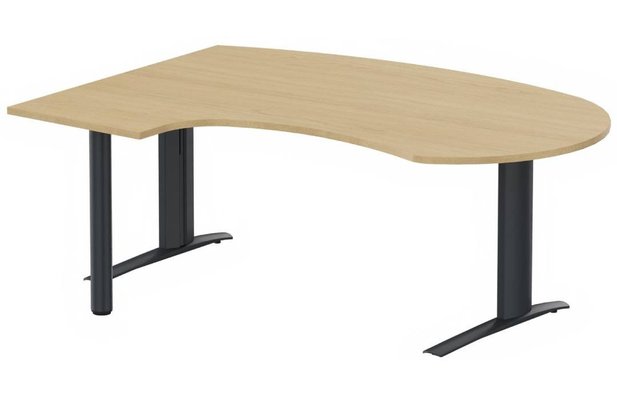 Gamme K1 - Plans compacts - k1 Poutre - Plan compact 90° asymétrique Manager 190x141x104 / 60cm, pied de soutien sous retour à gauche -Finitions : PLATEAUX: CHENE (CE) / PIETEMENTS: ANTHRACITE (AN)