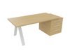 X3 Plan Manager 180x90cm + caisson XXL débordant (encombrement 206x90cm). Plateau, caisson Chêne clair et pietement Blanc.