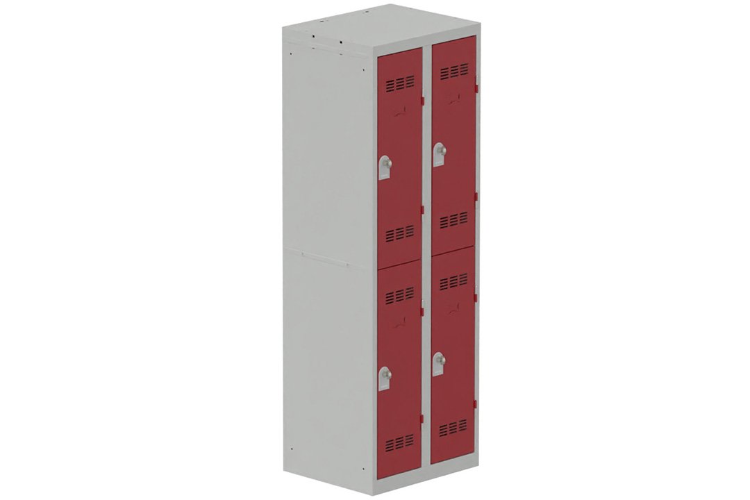 Vestiaire multicases 2 colonnes L,30cm 2 cases (fermeture cadenas) H,180xL,60xP,50cm coffre gris clair/portes rouge
