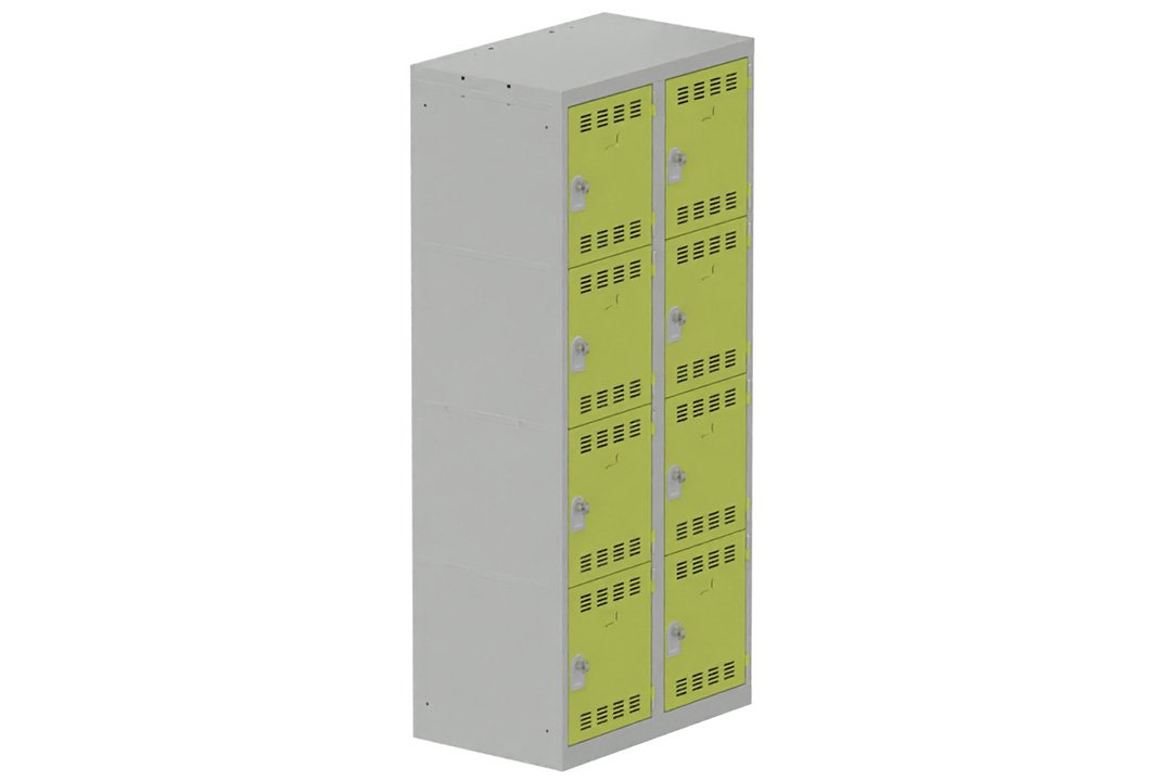 Vestiaire multicases 2 colonnes L,40cm 4 cases (fermeture cadenas) H,180xL,80xP,50cm coffre gris clair/portes anis