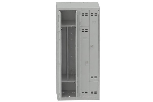 [Pas de famille] - [Pas de sous famille] - Vestiaire gain de place 2 colonnes (fermeture cadenas) H,180xL,80xP,50cm coffre gris clair/portes gris clair