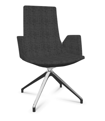 DIRECTION - Visiteurs - KI fauteuil de conférence haut dossier. piétement 4 branches en aluminium poli