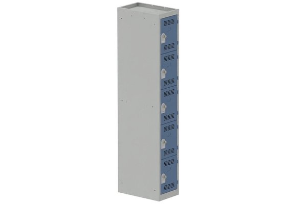[Pas de famille] - [Pas de sous famille] - Vestiaire multicases 1 colonne L,30cm 5 cases (fermeture cadenas) H,180xL,30xP,50cm coffre gris clair/portes bleu