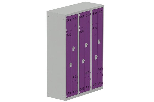 [Pas de famille] - [Pas de sous famille] - Vestiaire gain de place 3 colonnes (fermeture cadenas) H,180xL,120xP,50cm coffre gris clair/portes prune
