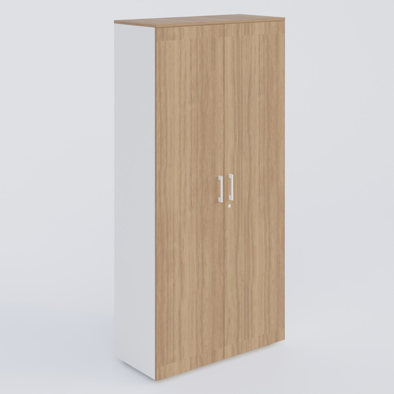 Armoire mélamine H196xL100cm portes bois, Finitions= Top de finition : noyer / Corps d'armoire et tablettes : blanc/ façade :noyer