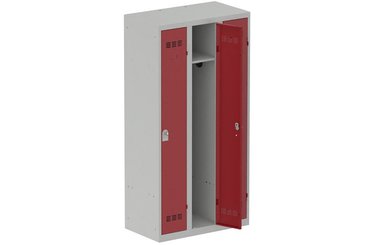 [Pas de famille] - [Pas de sous famille] - Vestiaire industrie propre 3 portes (fermeture cadenas) H180xL90xP50cm coffre gris clair/ porte(s) rouge